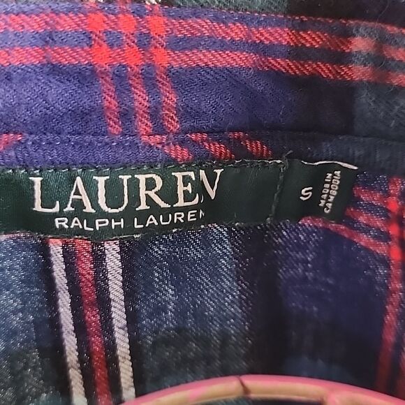 Ralph Lauren Plaid Flannel Night Shirt with embroidered R L crown - Picture 5 of 8